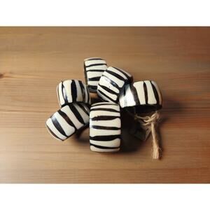 Kenya Tribal Napkin Rings Natural Bone Painted Bovine Set of 6